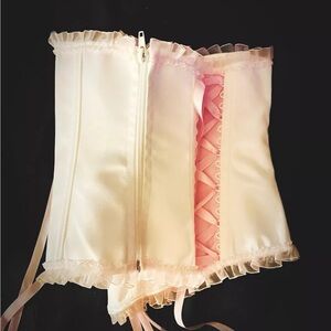 Corset Deadstock Pink And White Zipper Closure Small Coquette Lolita Underbust